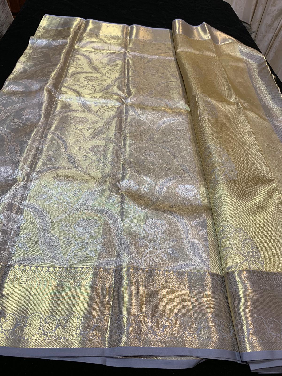 Light Grey Bridal Tissue Kanchipuram Saree | SPK015