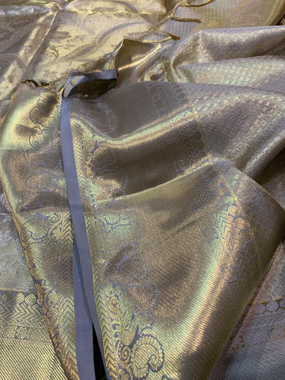 Light Grey Bridal Tissue Kanchipuram Saree | SPK015