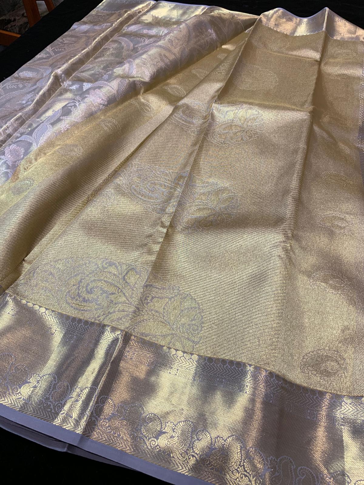Light Grey Bridal Tissue Kanchipuram Saree | SPK015
