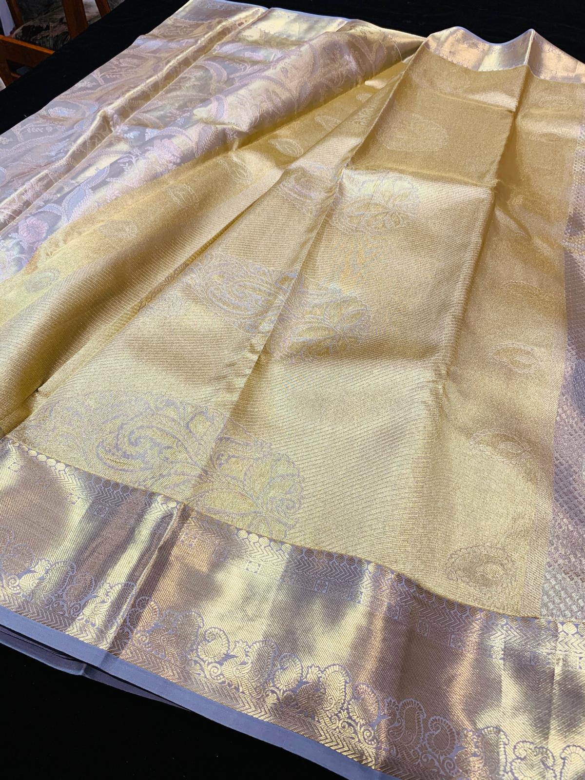 Light Grey Bridal Tissue Kanchipuram Saree | SPK015