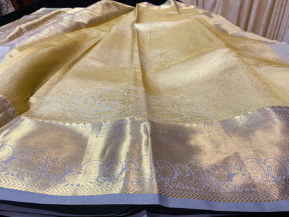 Light Grey Bridal Tissue Kanchipuram Saree | SPK015