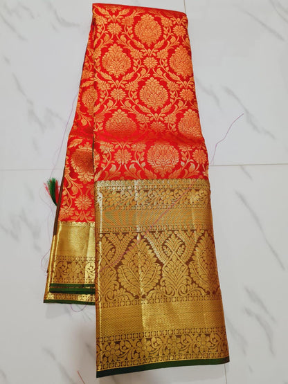 Red with Green & Gold Jari Kanchipuram Saree | SPK012