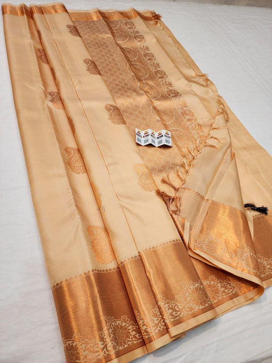 Bridal Kanchipuram Creme Saree with Copper Jari | SPK008