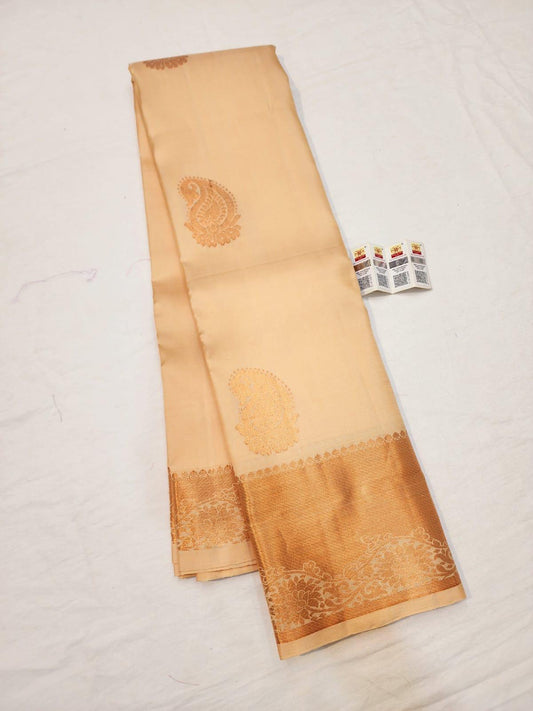 Bridal Kanchipuram Creme Saree with Copper Jari | SPK008