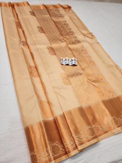 Bridal Kanchipuram Creme Saree with Copper Jari | SPK008