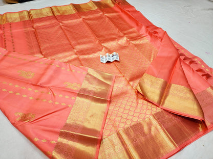 Orangish Peach Saree with Gold Zari | SPK017