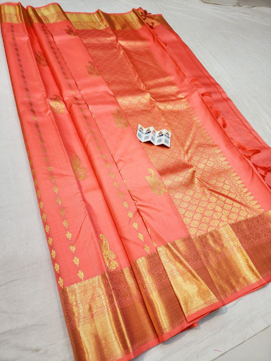 Orangish Peach Saree with Gold Zari | SPK017
