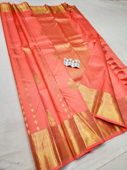 Orangish Peach Saree with Gold Zari | SPK017