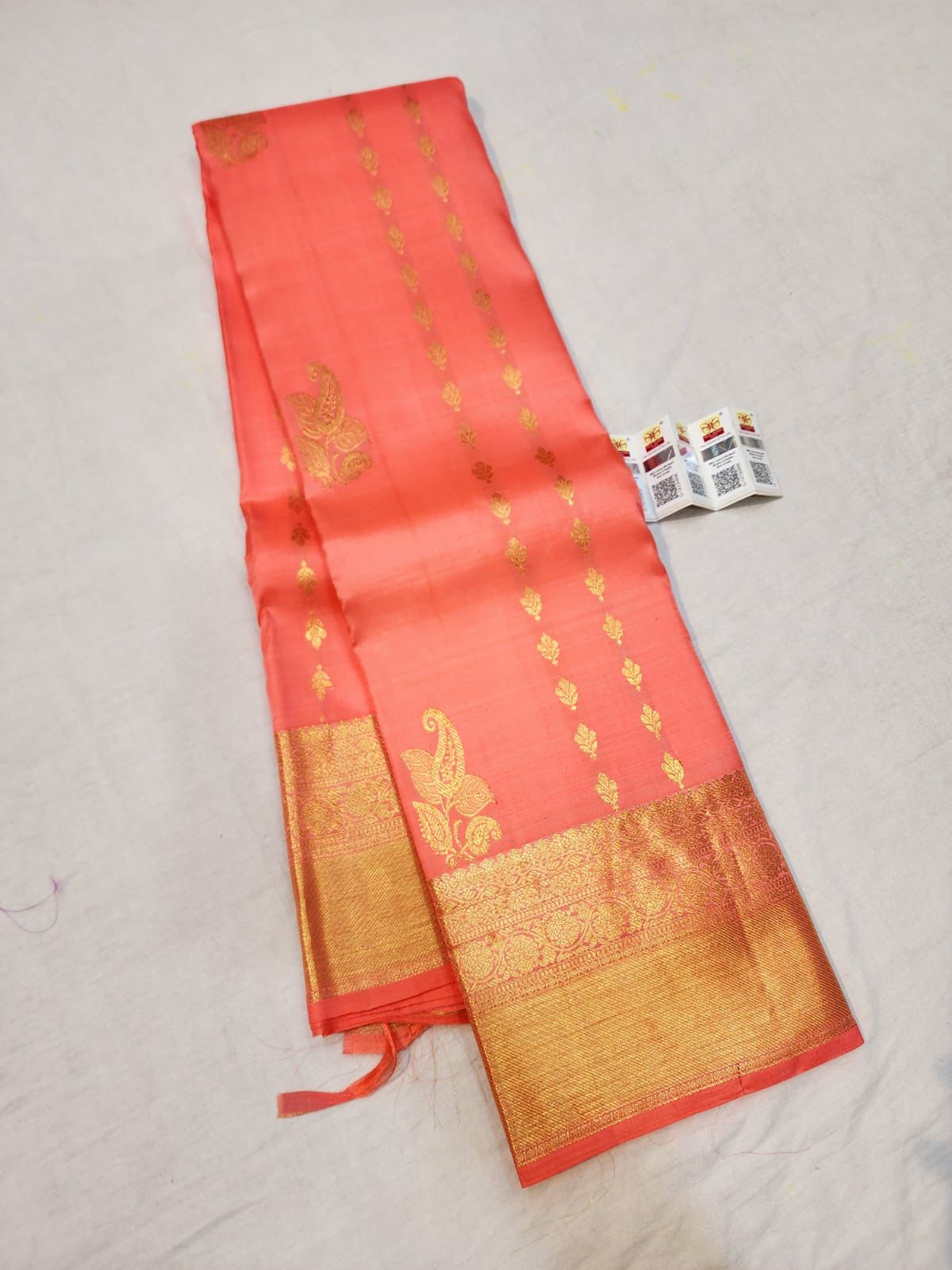 Orangish Peach Saree with Gold Zari | SPK017