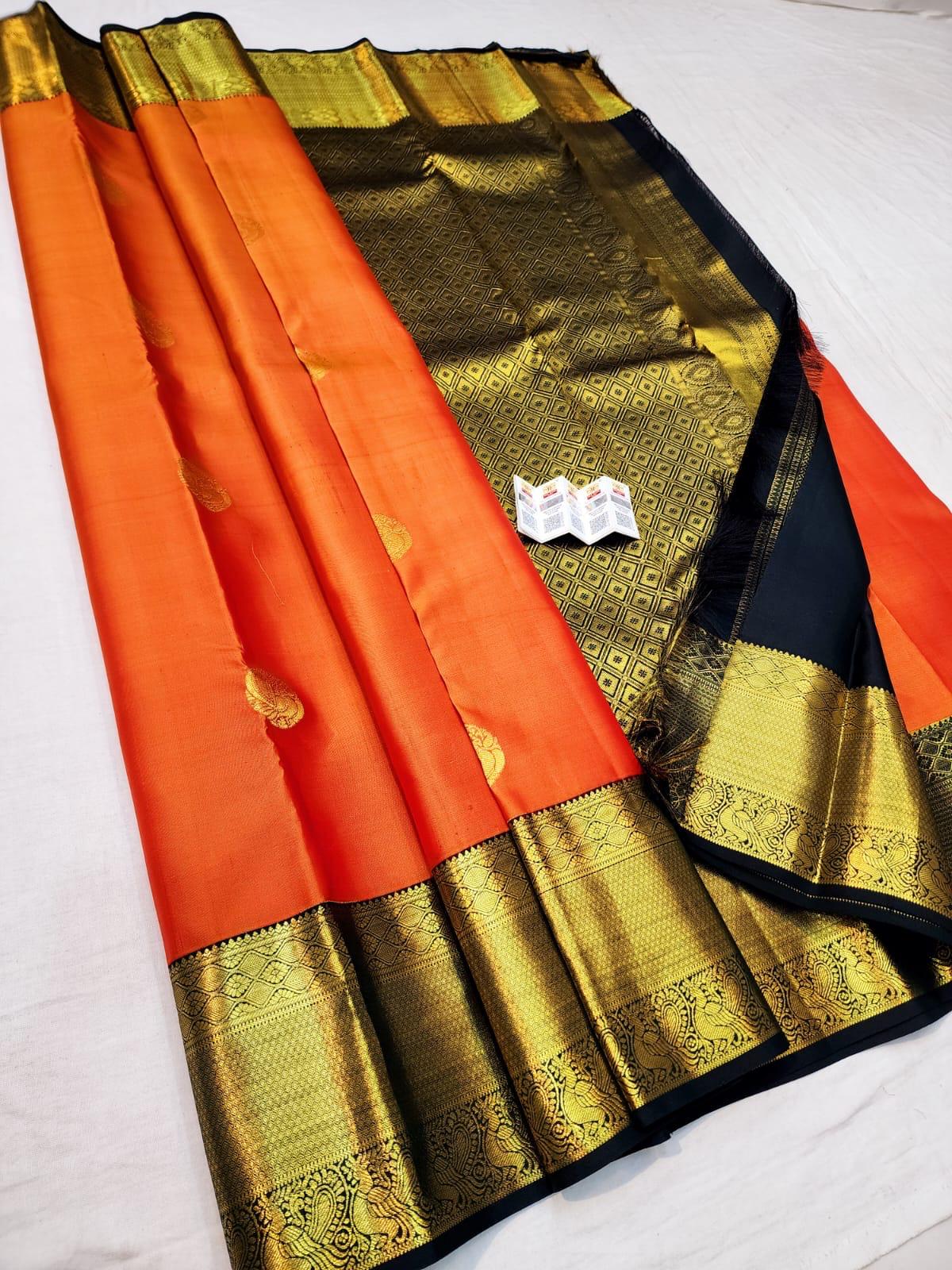 1g Gold - Handloom Korvai Orange & Deep Green | SPK020