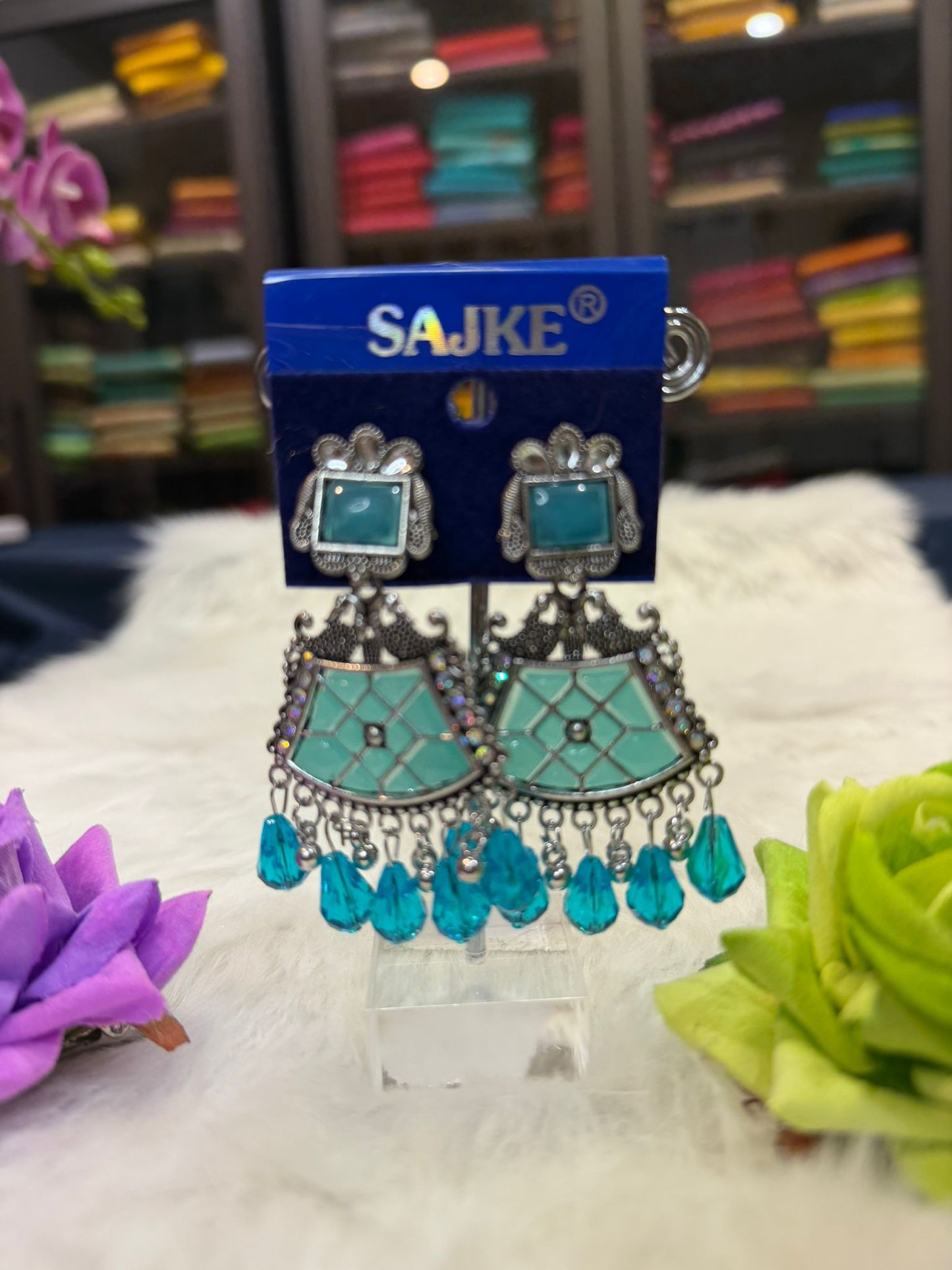 Blue Oxidised Earrings | SPE001