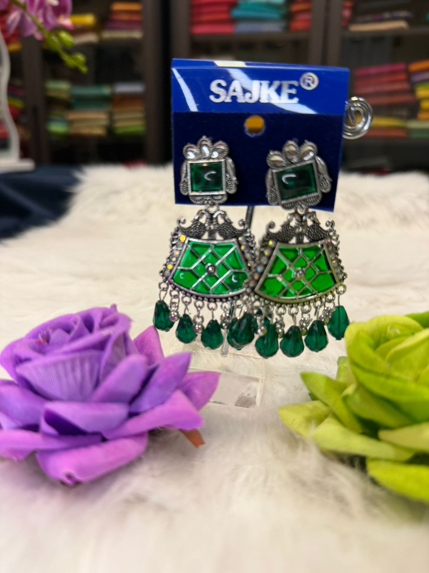 Bottle Green Oxidised Earrings | SPE005