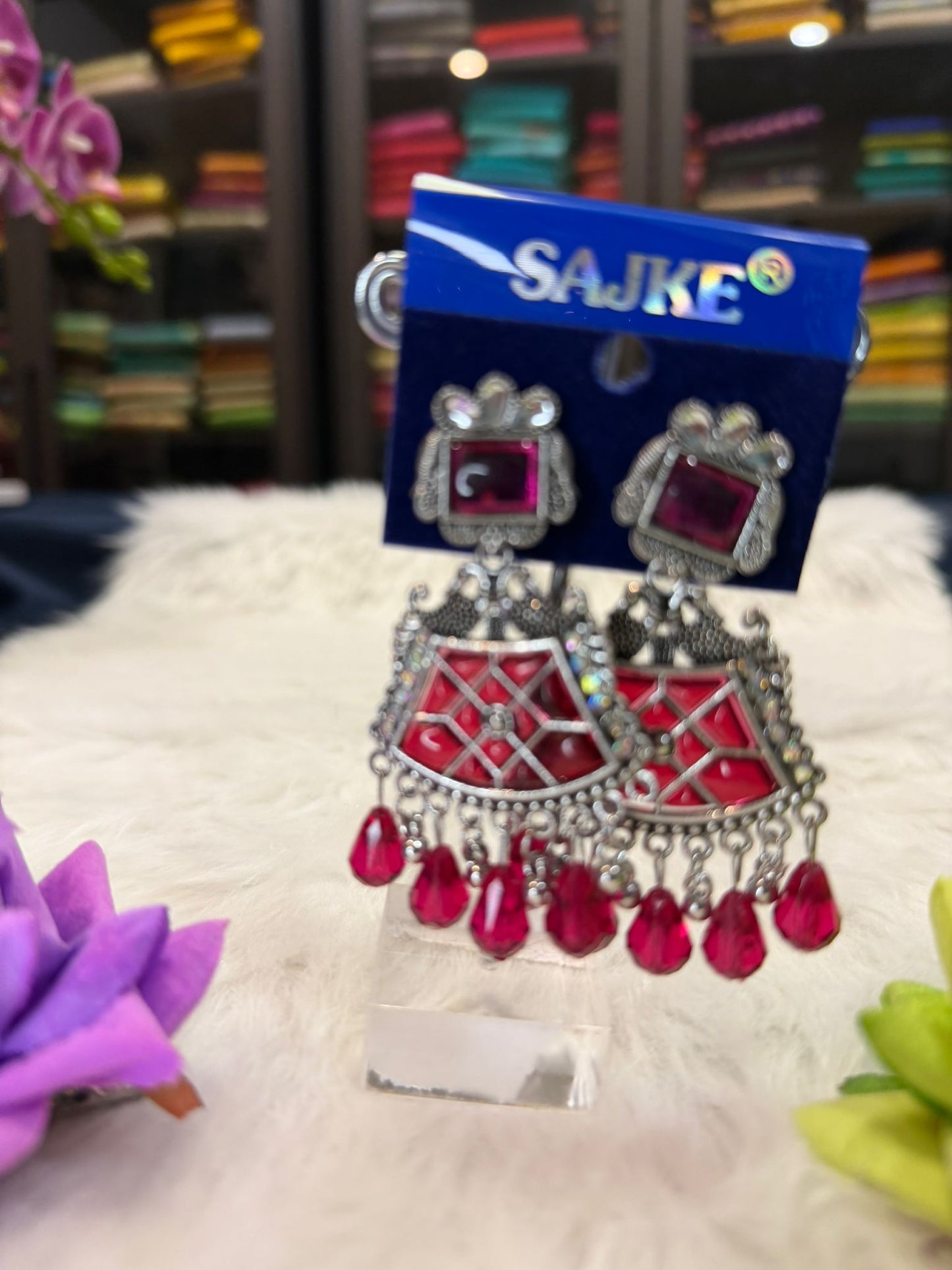 Ruby Pink Oxidised Earrings | SPE003