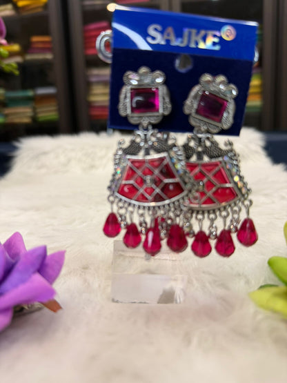 Ruby Pink Oxidised Earrings | SPE003