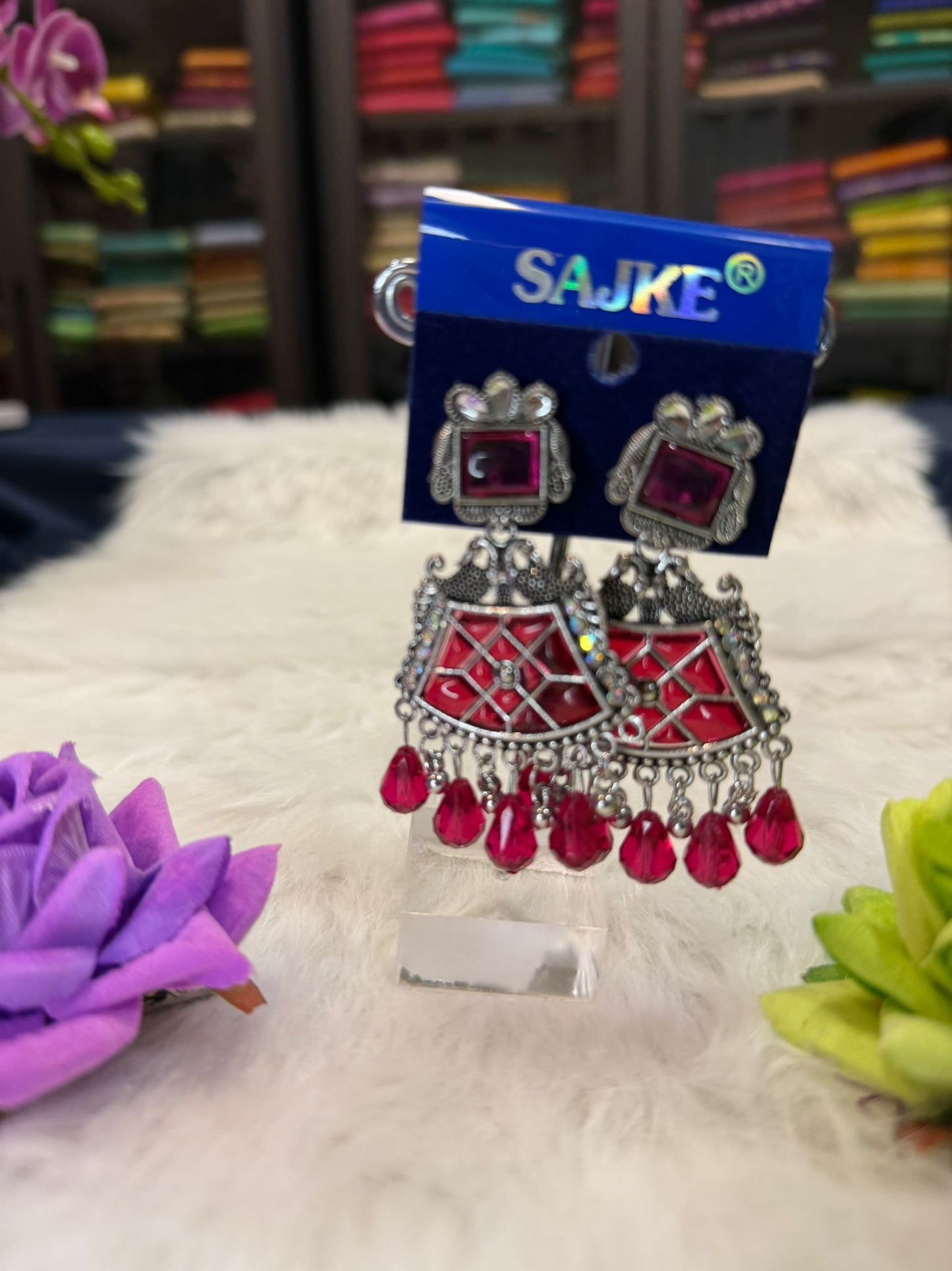 Ruby Pink Oxidised Earrings | SPE003