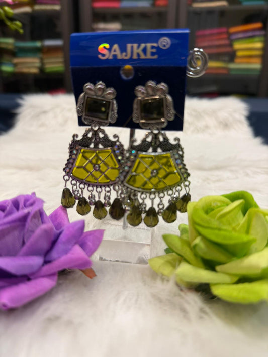 Olive Green Oxidised Earrings | SPE006