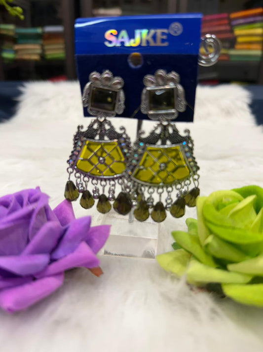 Olive Green Oxidised Earrings | SPE006