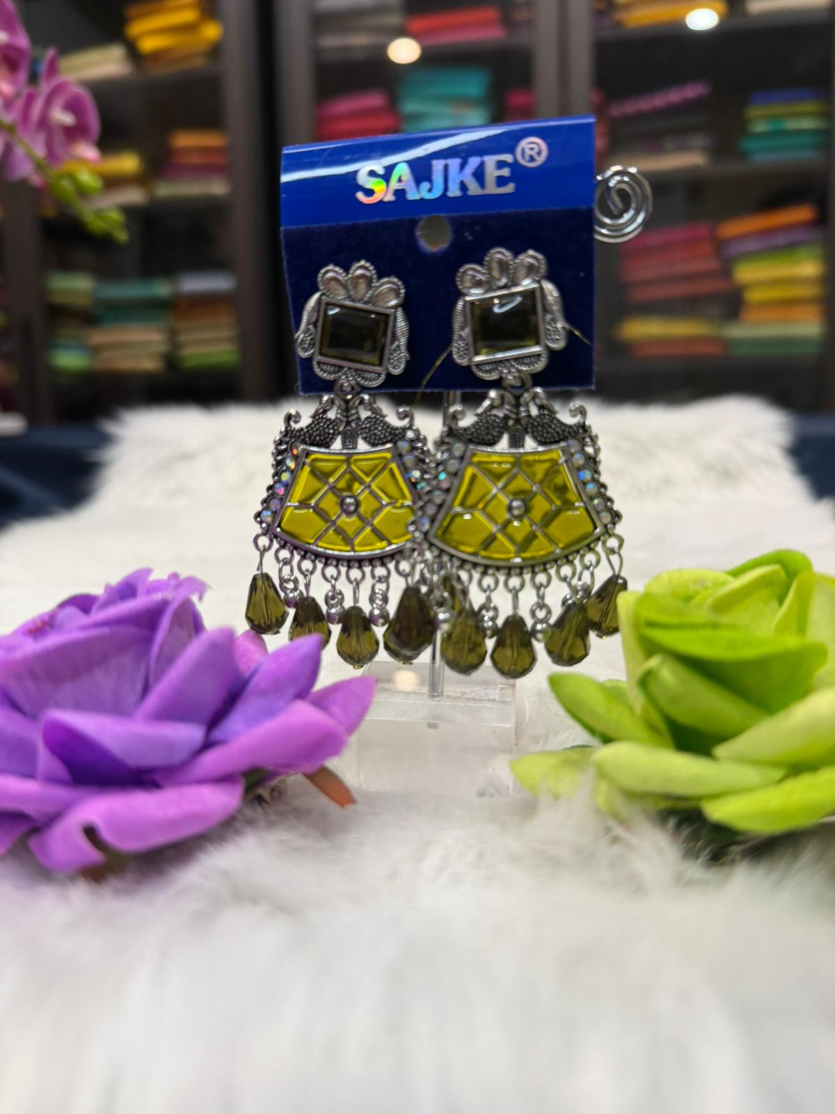 Olive Green Oxidised Earrings | SPE006