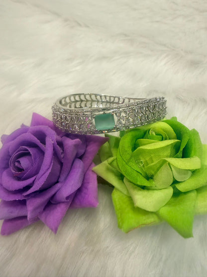 Silver AD Cuff Bangle | Bracelet with Mint Green Colour Stone | BB03