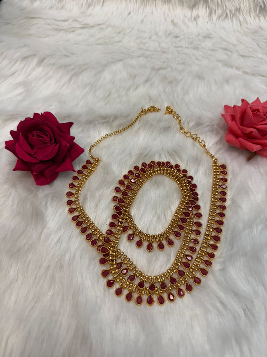 Brass Waist Chain | Kamarbandh with Ruby Pink Colour Stones | W1