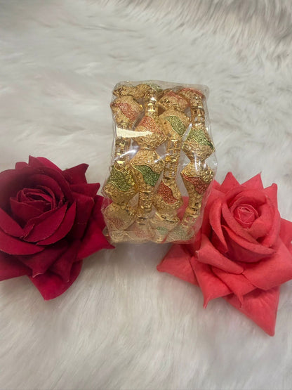 2.8 Golden Colour Bangles with Meenakari Work Set of 4 | B002