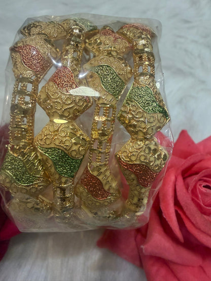 2.8 Golden Colour Bangles with Meenakari Work Set of 4 | B002