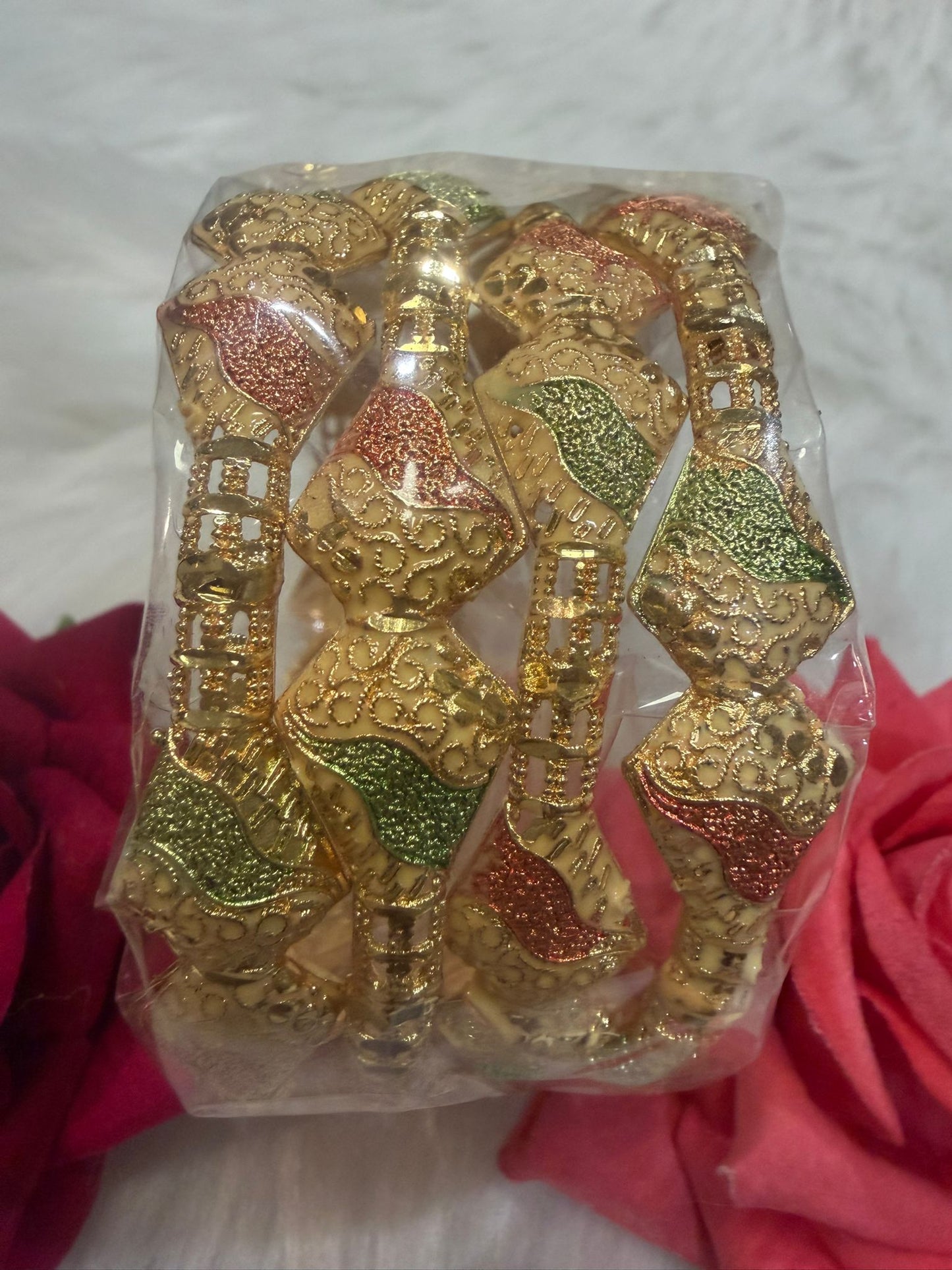 2.8 Golden Colour Bangles with Meenakari Work Set of 4 | B002
