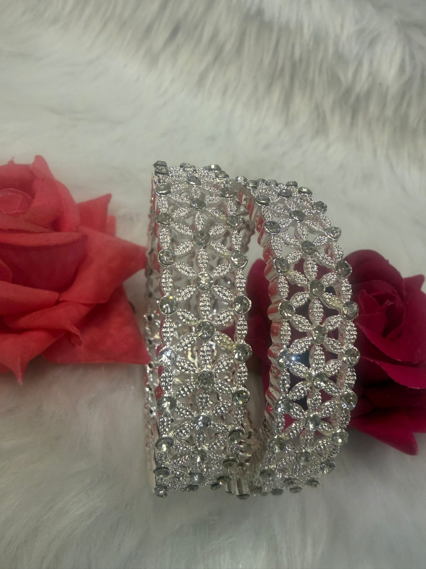 Silver Colour Bangles with Stones | B003