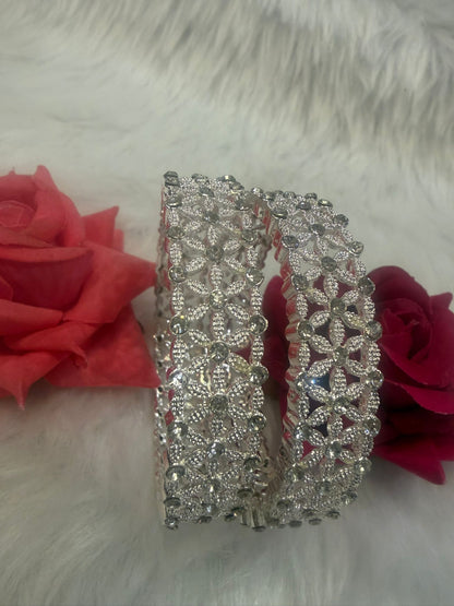 Silver Colour Bangles with Stones | B003