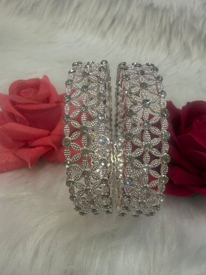 Silver Colour Bangles with Stones | B003