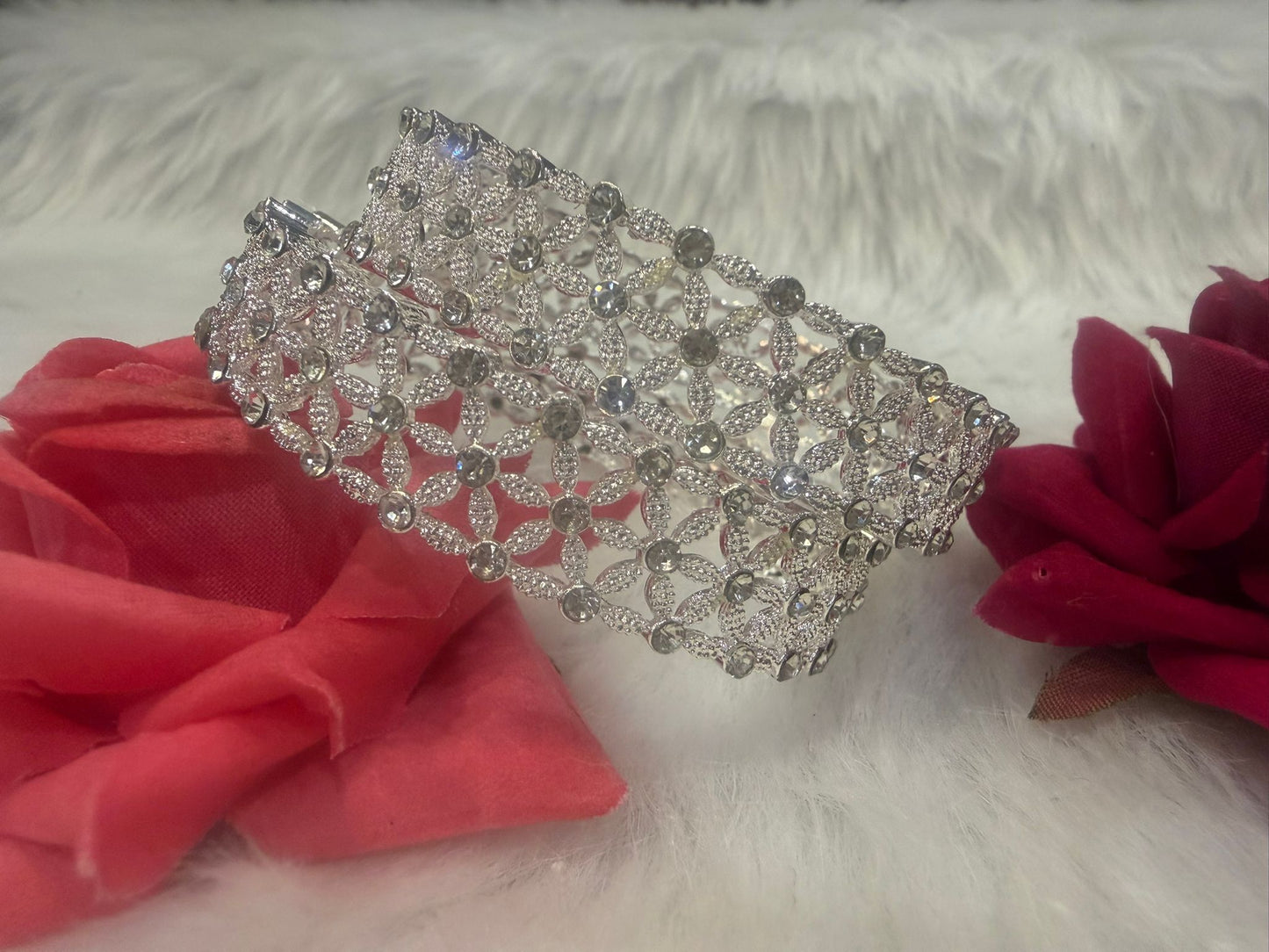 Silver Colour Bangles with Stones | B003