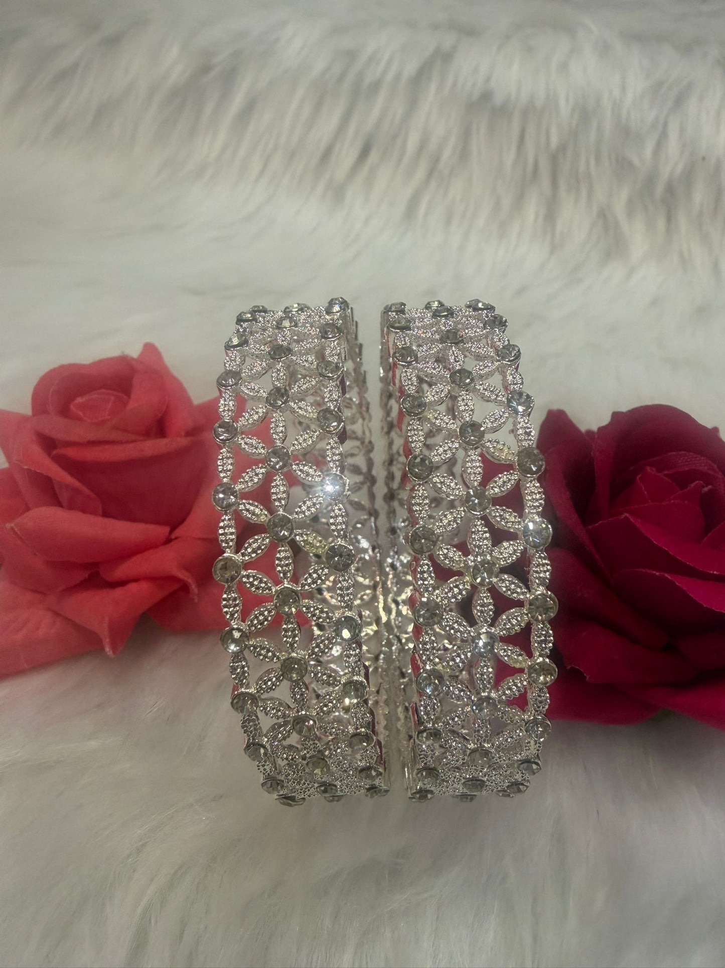 Silver Colour Bangles with Stones | B003