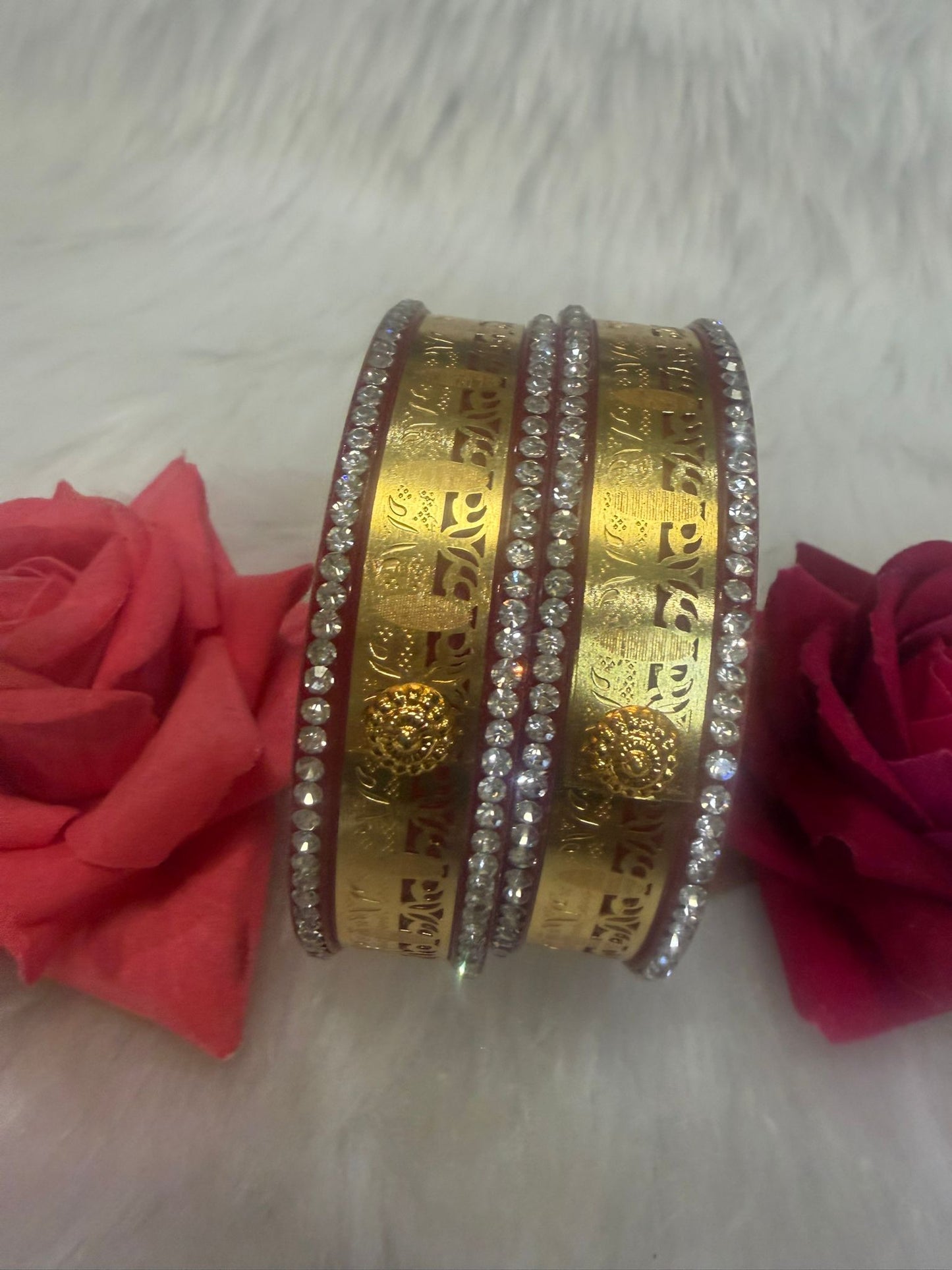 Maroon Colour Plastic Bangles with Gold Work | B005