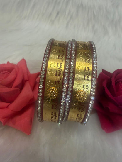 Maroon Colour Plastic Bangles with Gold Work | B005