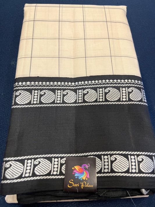 Kanjivaram Handloom Saree Off White & Black Colour | SPK072