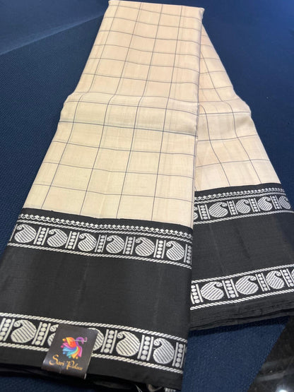 Kanjivaram Handloom Saree Off White & Black Colour | SPK072