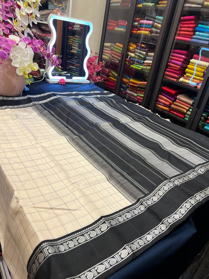 Kanjivaram Handloom Saree Off White & Black Colour | SPK072