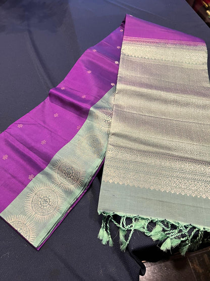 Kanchipuram Soft Silk Sari & Purple with Light Blue Colour | SS001