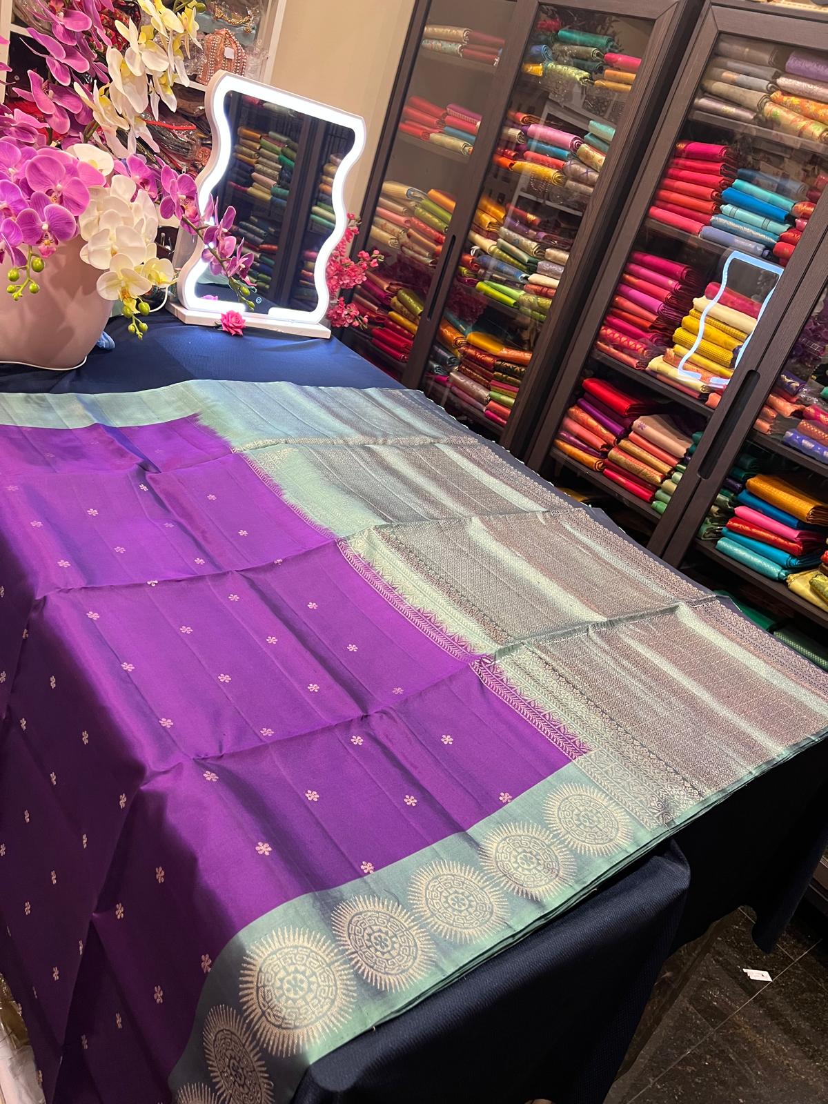 Kanchipuram Soft Silk Sari & Purple with Light Blue Colour | SS001