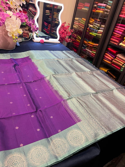 Kanchipuram Soft Silk Sari & Purple with Light Blue Colour | SS001