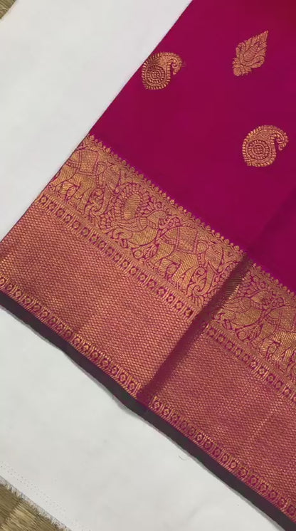 2g Gold Kanchipuram Pure Silk Saree Bridal Handloom Indian Kanjivaram Sari Pink SPK350