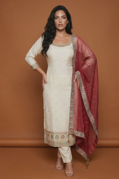 43.5” 2XL size 14 Off White Indian Pakistani Outfit Salwar Kameez Suit S58