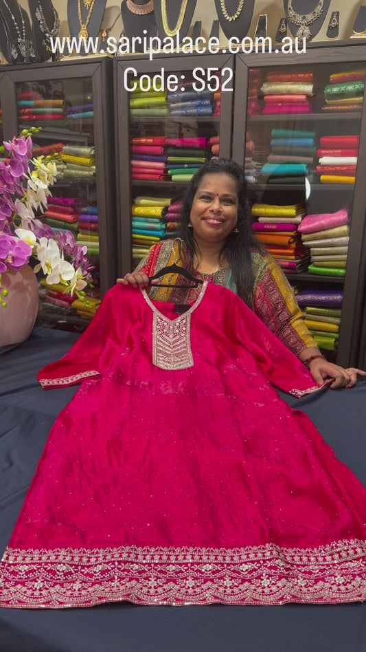 46” Fendi Silk Pink Indian Outfit Salwar Kameez Suit S52