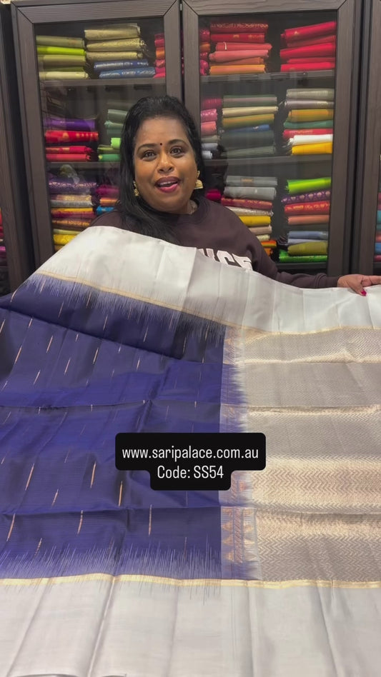 Pattu Soft Silk Indian Saree Pure Silk Sari Blue Grey SS54