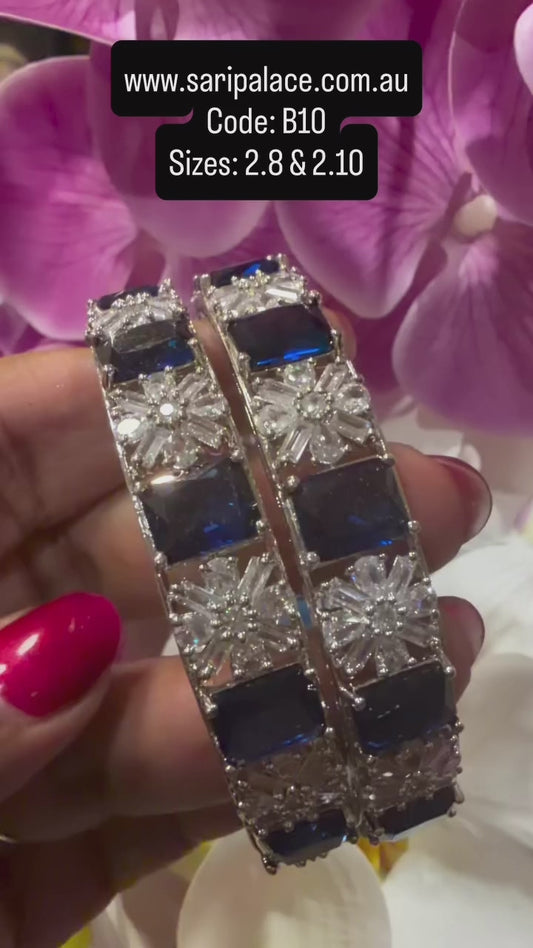 Indian American Diamond Bangles Blue white Stones Bracelets B10