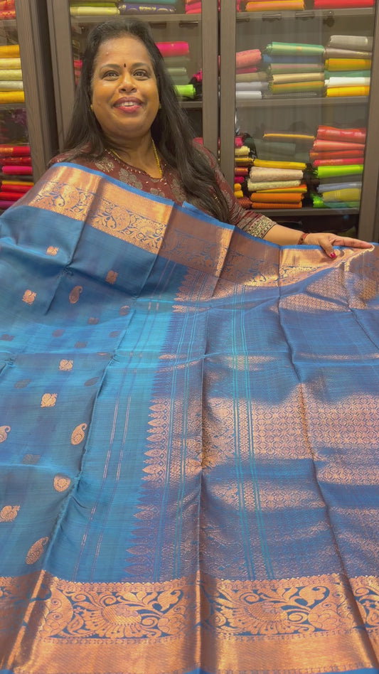 Kanchipuram Pure Silk handloom Saree Indian Kanjivaram Blue Sari SPK426