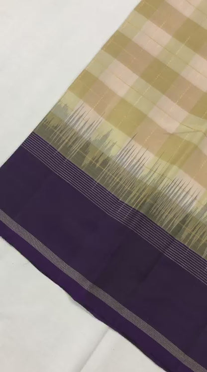 Kanchipuram Pure Silk Saree Indian Kanjivaram checkered Sari SPK358