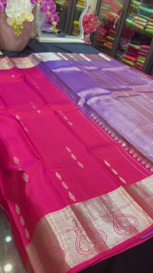 Kanchipuram Pure Silk Saree with Gold Zari Pink & Purple Sari| SPK079