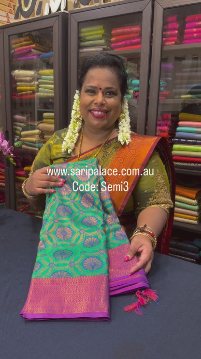 Semi Silk Saree Indian Bridal Kanjivaram Kanchipuram Sari Semi3