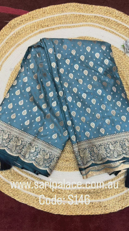 Blue Sari Indian Fancy Stonework Party wear Silk Saree S146